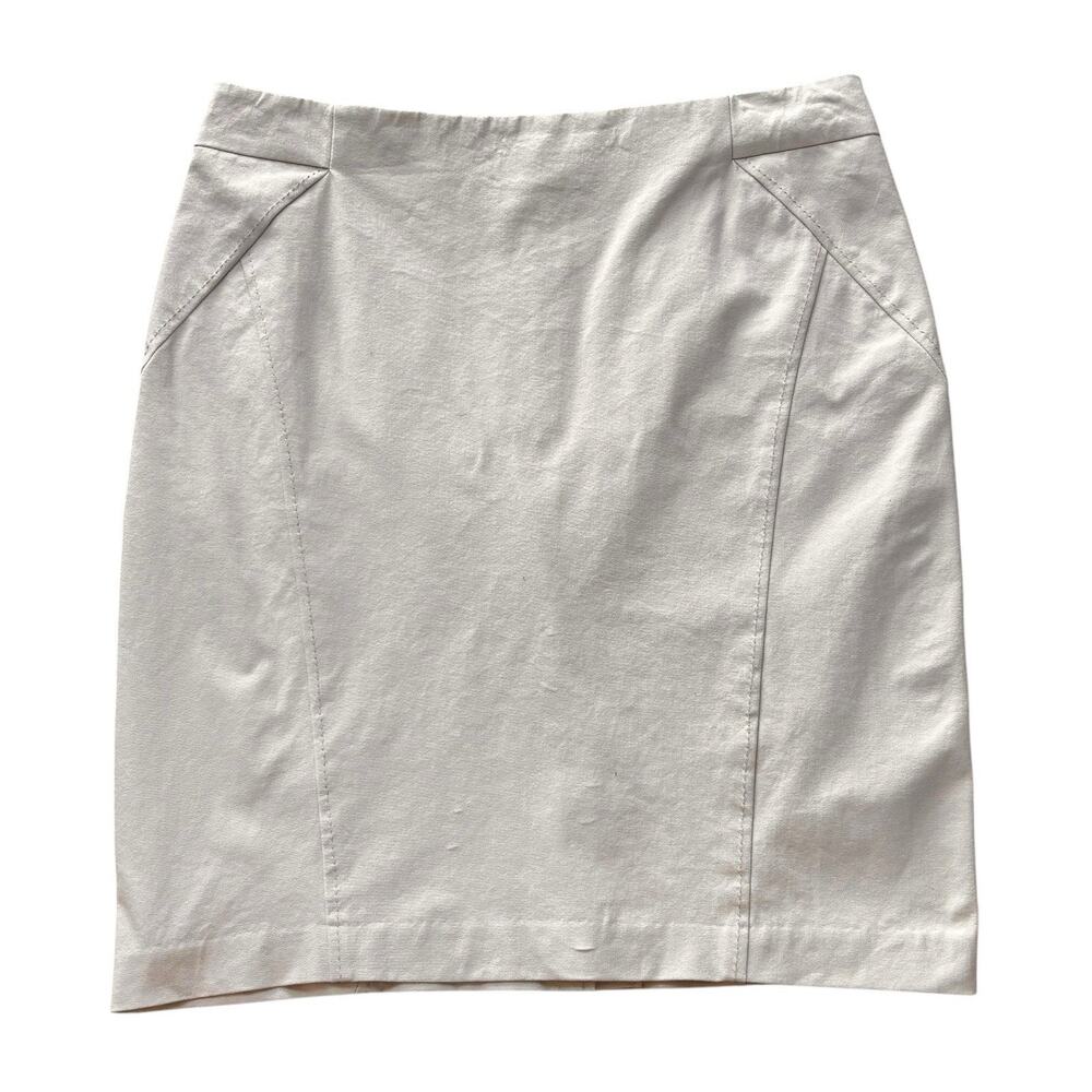 J. McLaughlin Light Tan Cotton Stretch Pencil Skirt Rear Vent Side Zip Size 12